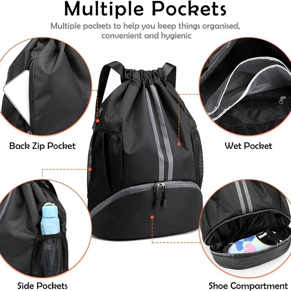 Drawstring Backpack Gymbag Water Resistant Sports… - image 3